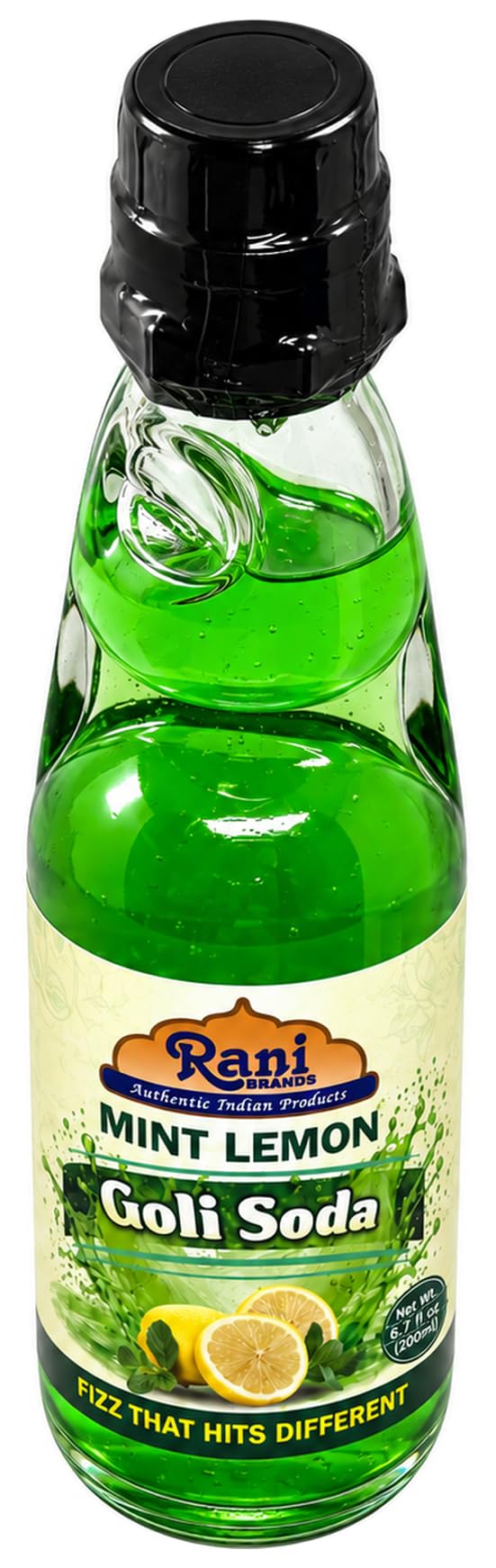 Rani Mint Lemon Goli Soda 6.7 fl oz (200 ml) Glass Bottle with Marble Seal, Pack of 6 ~ Vegan | Gluten Free | Non-GMO | Indian Origin