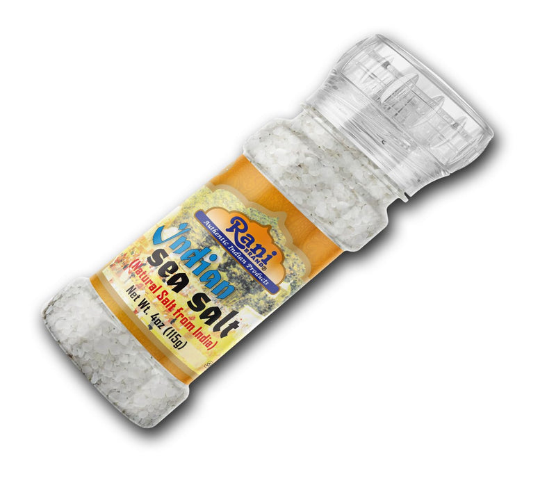 Rani Indian Sea Salt 4oz (115g) Grinder Bottle ~ Unrefined, Pure and Natural | Vegan | Gluten Friendly | NON-GMO | Kosher | Indian Origin