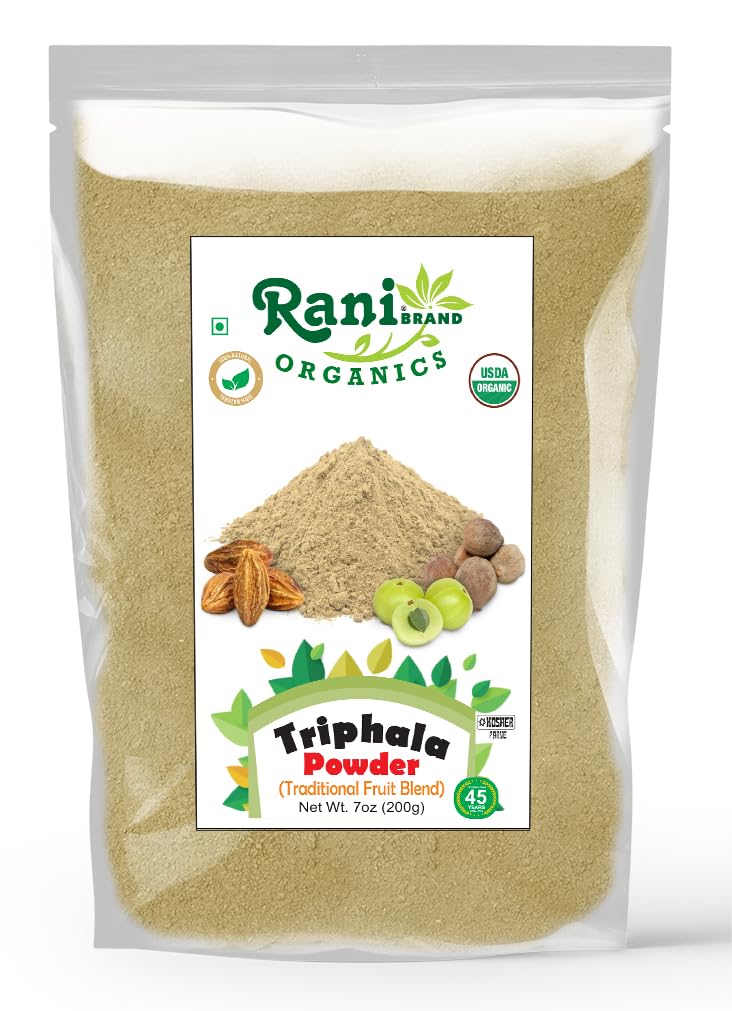 Rani Organic Triphla Powder (Traditional Fruit Blend) 7oz (200g) ~ All Natural | Gluten Friendly | Vegan | Non-GMO | Kosher | No Salt or fillers | Indian Origin | USDA Organic Certified