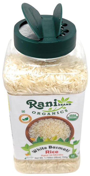 Rani Organic Platinum White Basmati Rice Extra Long Aged 28oz (1.75lbs) 800g PET Jar ~ All Natural | Gluten Friendly | Vegan | Indian Origin | Kosher | Export Quality | USDA Certified Organic