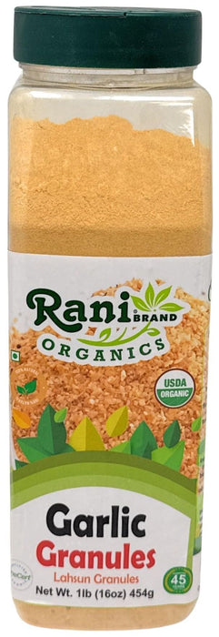 Rani Organic Granulated Garlic (Lahsun Granules) 16oz (1lb) 454g PET Jar ~ All Natural | Gluten Friendly | Vegan | NON-GMO | Kosher | No Salt or fillers | Product of USA | USDA Certified Organic