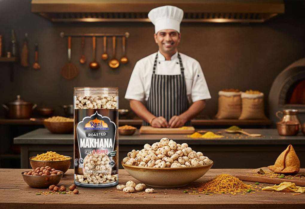 Rani Roasted Makhana (Fox Nut/Popped Lotus Seed) Salt & Pepper Flavor 2.6oz (75g) Ready to eat, Hand Picked Foxnuts ~ All Natural | Vegan | Gluten Friendly | NON-GMO | Kosher | Indian Origin