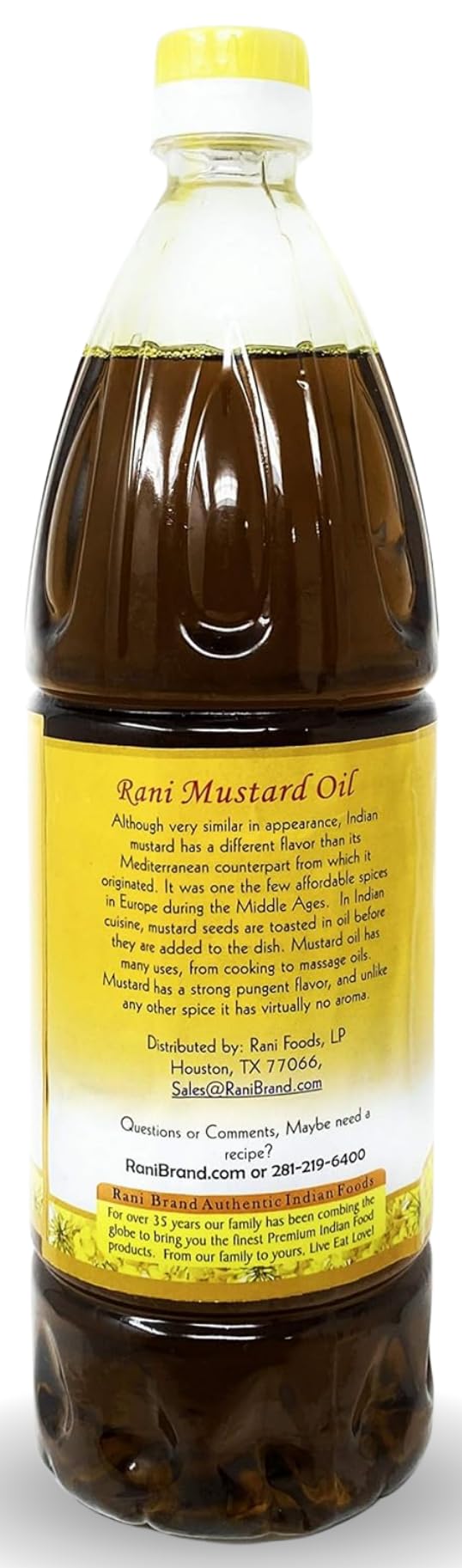 Rani Mustard Oil (Kachi Ghani) 33.8 Ounce (1 Liter) NON-GMO | Gluten Free | Vegan | 100% Natural