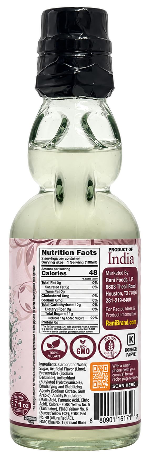 Rani Shikanji Goli Soda 6.7 fl oz (200 ml) Glass Bottle with Marble Seal, Pack of 2 ~ Vegan | Gluten Free | Non-GMO | Indian Origin