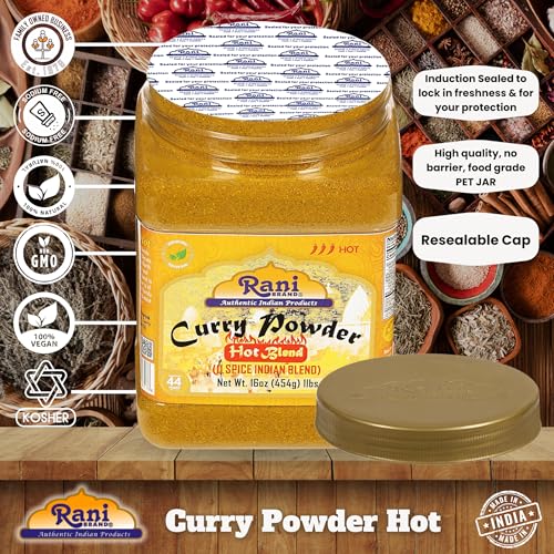 Rani Curry Powder Hot Natural 11-Spice Blend 16oz (1lb) 454g PET Jar ~ Salt Free | Vegan | Gluten Friendly | NON-GMO | Kosher | Indian Origin