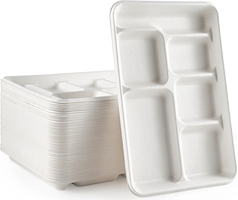 Rani 6 Compartment Square Biodegradable Divided Plates, Pack of 250 ~ Party, Thali, Buffet | Disposable & Eco-Friendly | Heavy-Duty Sturdy Paper Bagasse | Premium Quality | 12.5" x 8.5" x 1.10"