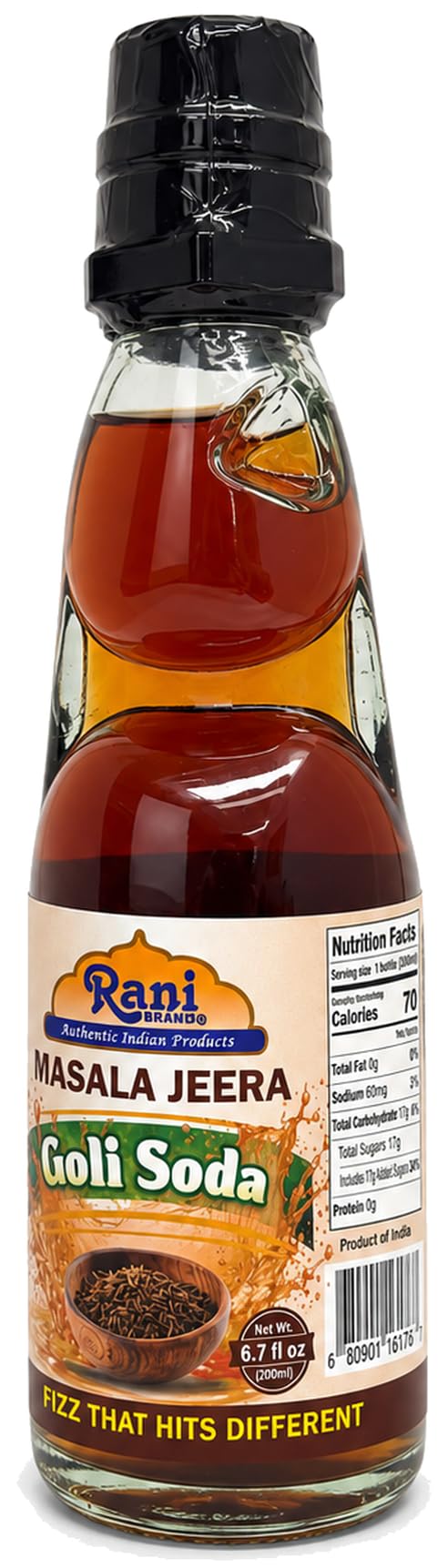 Rani Masala Jeera Goli Soda 6.7 fl oz (200 ml) Glass Bottle with Marble Seal, Pack of 2 ~ Vegan | Gluten Free | Non-GMO | Indian Origin