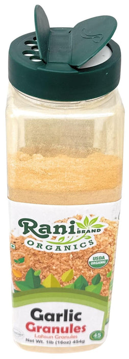 Rani Organic Granulated Garlic (Lahsun Granules) 16oz (1lb) 454g PET Jar ~ All Natural | Gluten Friendly | Vegan | NON-GMO | Kosher | No Salt or fillers | Product of USA | USDA Certified Organic
