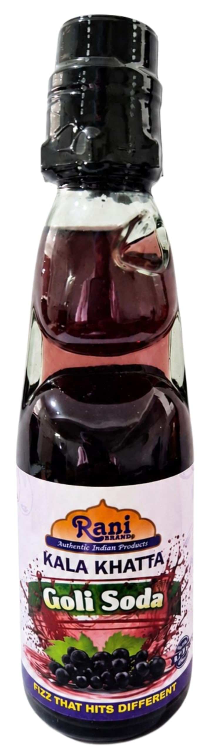 Rani Kala Khatta (Black Grapes) Goli Soda 6.7 fl oz (200 ml) Glass Bottle with Marble Seal, Pack of 2 ~ Vegan | Gluten Free | Non-GMO | Indian Origin