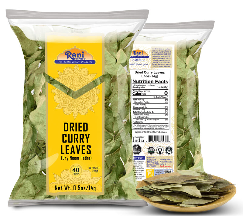 Rani Dried Curry Whole Leaves (Kari Neem Patha) 0.5oz (14g) All Natural | Vegan | Gluten Friendly | NON-GMO | Kosher | Product of USA