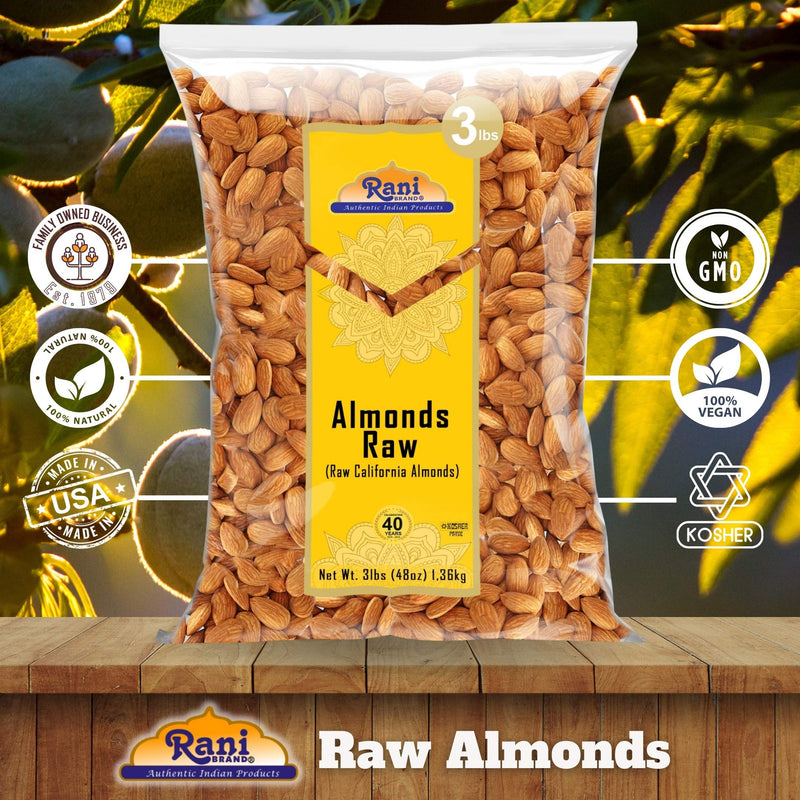 Rani Almonds, Raw Whole With Skin 48oz (3lbs) 1.36kg Bulk ~ All Natural | Vegan | Kosher | Gluten Friendly | Fresh Product of USA ~ California Shelled Almonds