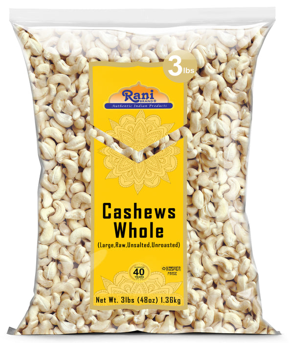 Rani Raw Cashews Whole (uncooked, unsalted) 48oz (3lbs) 1.36kg Bulk ~ All Natural, No Preservatives | Vegan | NON-GMO | Kosher | Gluten Friendly