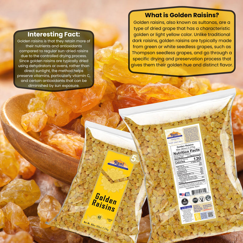 Rani Golden Raisins 80oz (5lbs) 2.27kg Bulk ~ All Natural | Gluten Friendly | NON-GMO | Vegan | Product of USA
