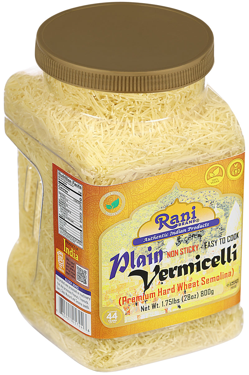 Rani Plain Vermicelli (Wheat Noodles) 28oz (1.75lbs) 800g PET Jar ~ All Natural | Vegan | NON-GMO | Indian Origin