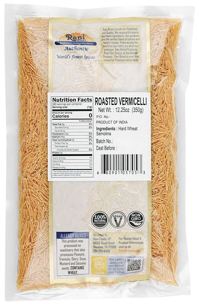 Rani Roasted Vermicelli (Wheat Noodles) 12.25oz (350g) ~ All Natural | Vegan | NON-GMO | Indian Origin