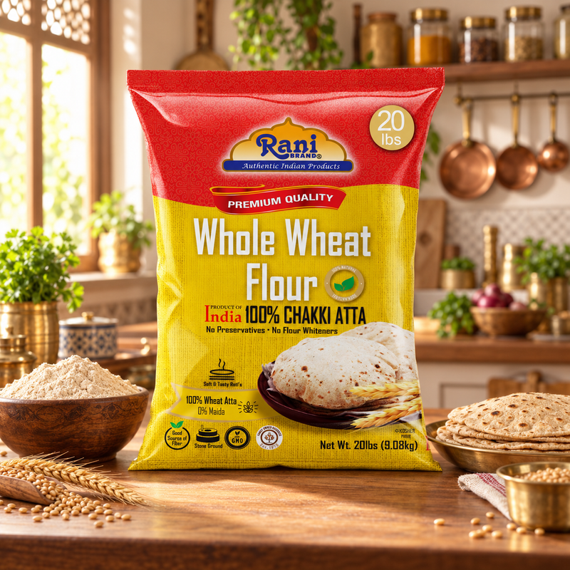 Rani Chapati Flour (100% Pure Whole Wheat Chakki Atta), For Making Roti & Indian Breads 320oz (20lbs) 9.08kg Bulk ~ Stone Ground, All Natural | Vegan | No Salt or Colors | NON-GMO | Indian Origin (Copy)