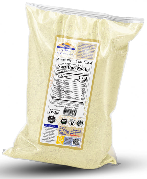Rani Juwar (Sorghum) Flour, 64oz (4lbs) 1.81kg Bulk ~ All Natural, Salt-Free | Vegan | No Colors | Gluten Friendly | NON-GMO | Kosher | Indian Origin