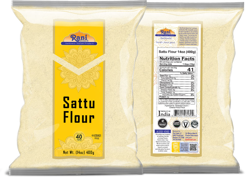 Rani Sattu Flour (Roasted Chana Gram) 14oz (400g) ~ Natural, Salt-Free | Vegan | No Colors | Gluten Friendly | NON-GMO | Kosher | Indian Origin