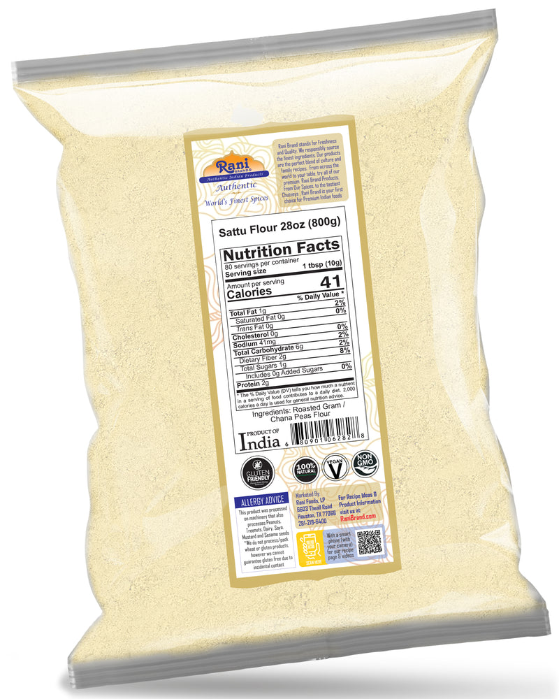 Rani Sattu Flour (Roasted Chana Gram) 28oz (800g) ~ Natural, Salt-Free | Vegan | No Colors | Gluten Friendly | NON-GMO | Kosher | Indian Origin