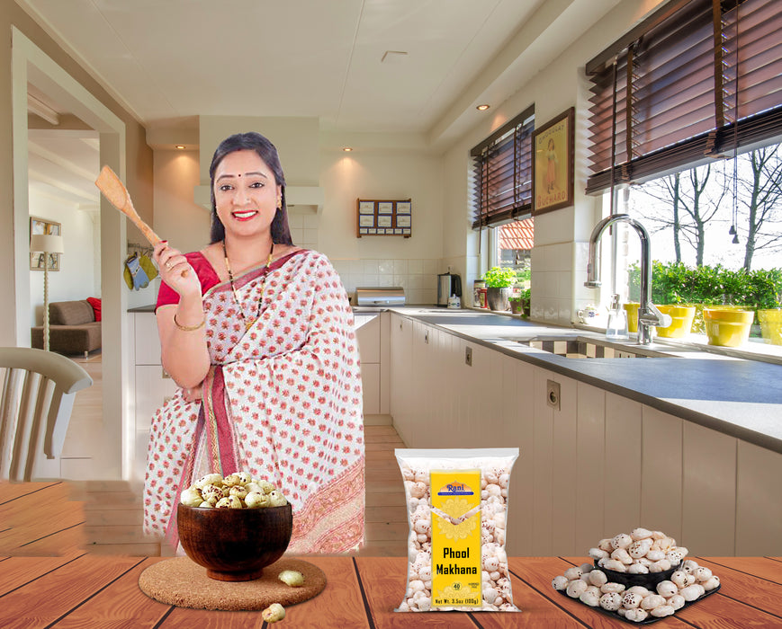 Rani Phool Makhana (Fox Nut / Popped Lotus Seed) 3.5oz (100g) ~ Plain Raw Uncooked | ~ All Natural | Vegan | No Colors | Gluten Friendly | NON-GMO | Kosher