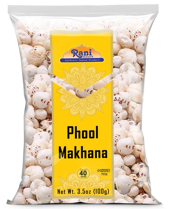 Rani Phool Makhana (Fox Nut / Popped Lotus Seed) 3.5oz (100g) ~ Plain Raw Uncooked | ~ All Natural | Vegan | No Colors | Gluten Friendly | NON-GMO | Kosher
