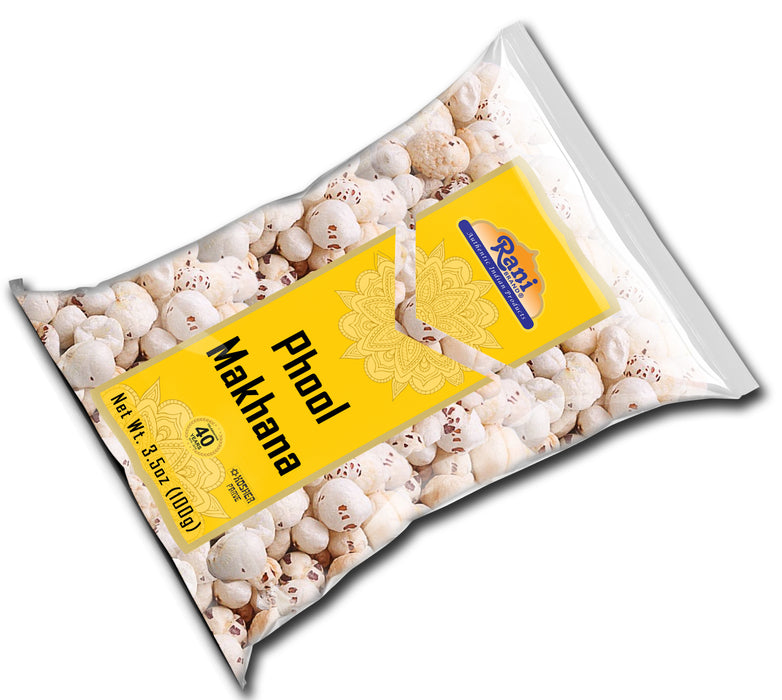 Rani Phool Makhana (Fox Nut / Popped Lotus Seed) 3.5oz (100g) ~ Plain Raw Uncooked | ~ All Natural | Vegan | No Colors | Gluten Friendly | NON-GMO | Kosher