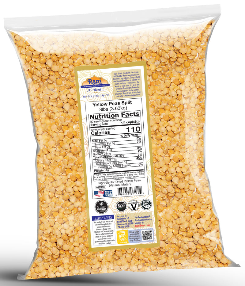 Rani Yellow Peas Split, Dried (Vatana, Matar) 128oz (8lbs) 3.63kg Bulk ~ All Natural | Vegan | Kosher | Gluten Friendly | Product of USA