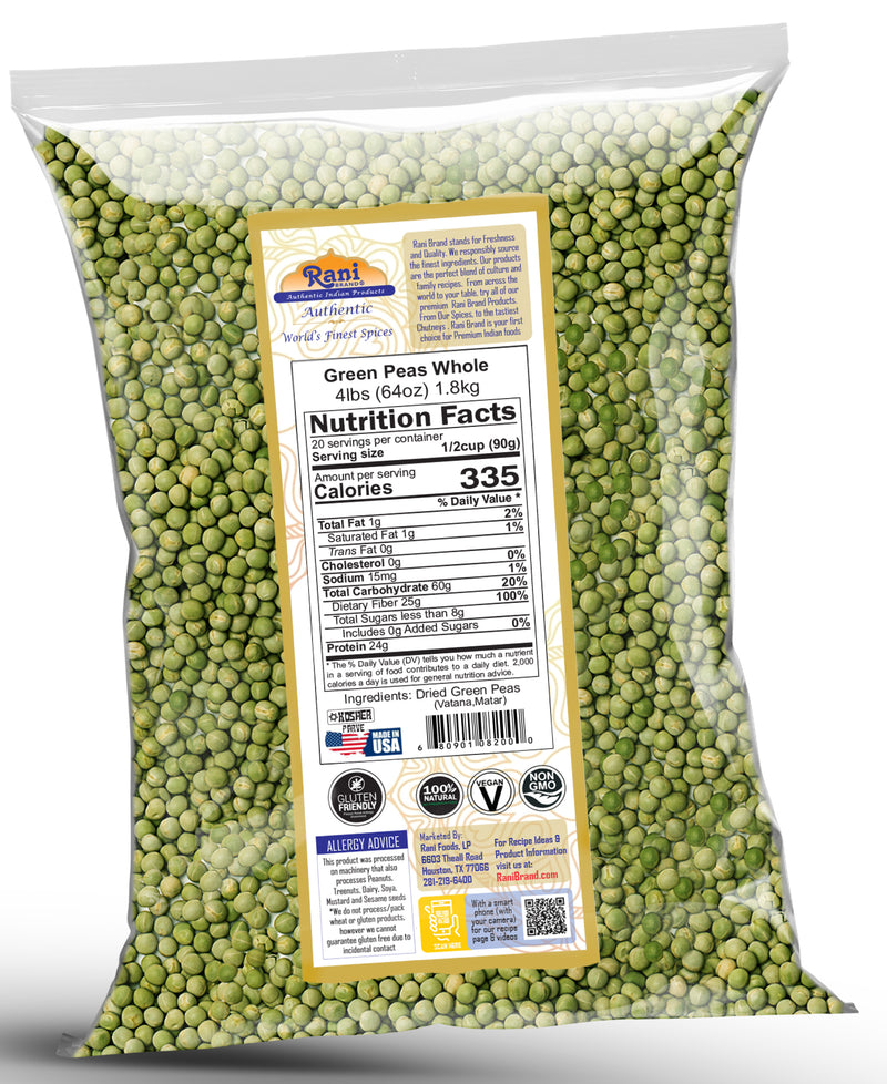 Rani Green Peas Whole, Dried (Vatana, Matar) 4lbs (64oz) ~ All Natural | Vegan | Gluten Friendly | Kosher | Product of USA