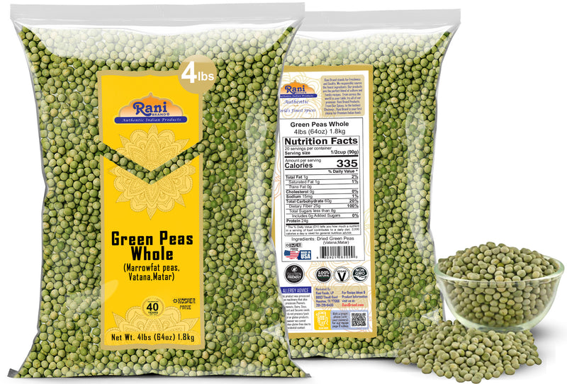 Rani Green Peas Whole, Dried (Vatana, Matar) 4lbs (64oz) ~ All Natural | Vegan | Gluten Friendly | Kosher | Product of USA
