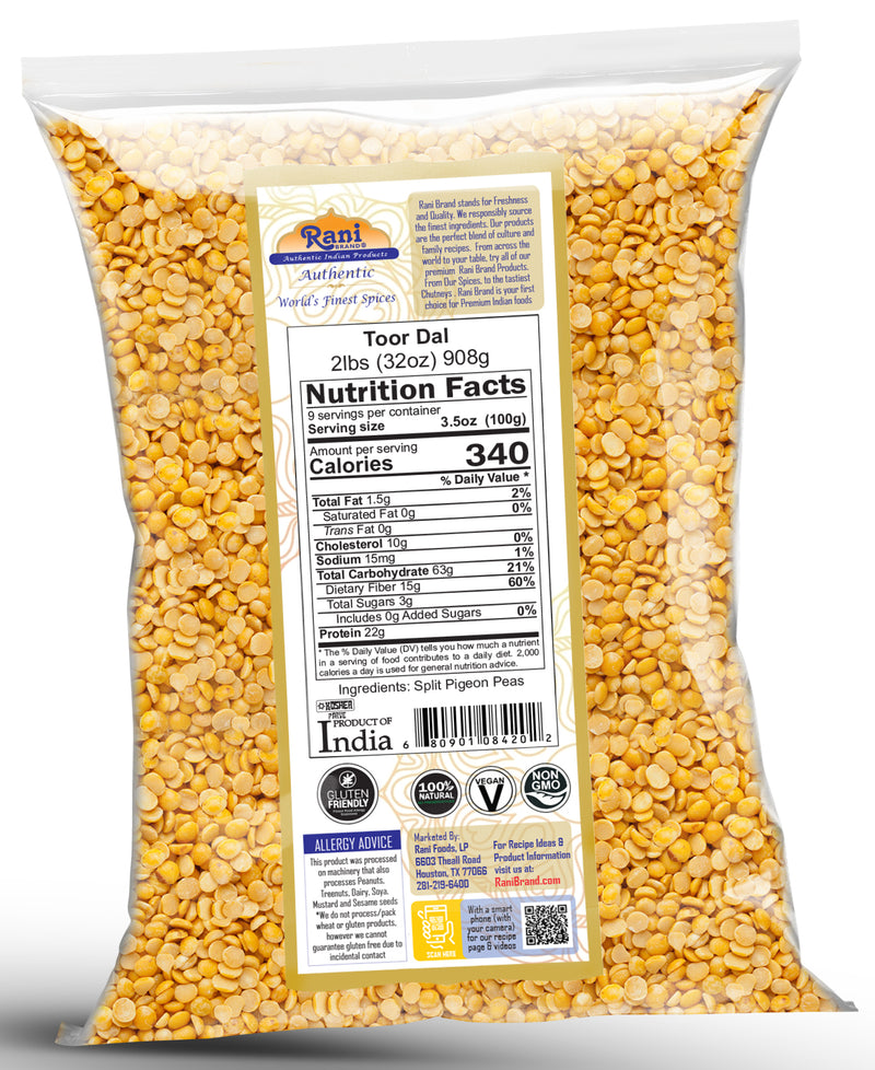 Rani Toor Dal (Split Pigeon Peas) 32oz (2lbs) 908g ~ All Natural | Gluten Friendly | NON-GMO | Kosher | Vegan | Indian Origin