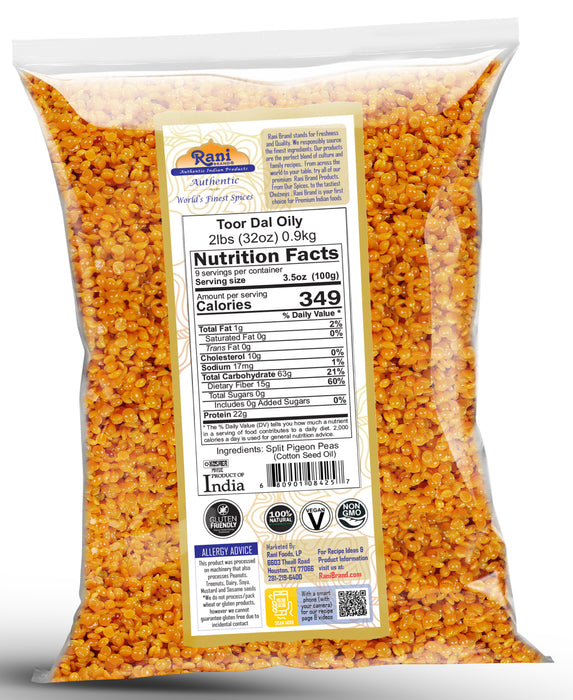Rani Toor Dal (Split Pigeon Peas) Oily, 32oz (2lbs) 908g ~ All Natural | Gluten Friendly | NON-GMO | Kosher | Vegan | Indian Origin