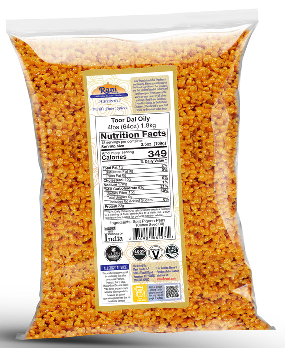 Rani Toor Dal (Split Pigeon Peas) Oily, 64oz (4lbs) 1.81kg ~ All Natural | Gluten Friendly | NON-GMO | Kosher | Vegan | Indian Origin