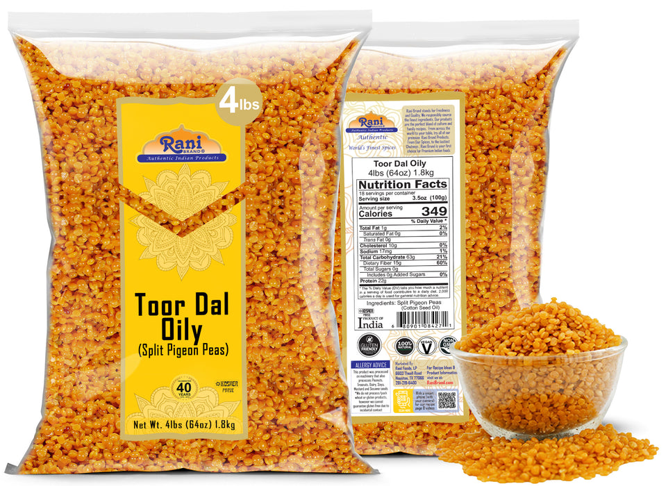 Rani Toor Dal (Split Pigeon Peas) Oily, 64oz (4lbs) 1.81kg ~ All Natural | Gluten Friendly | NON-GMO | Kosher | Vegan | Indian Origin