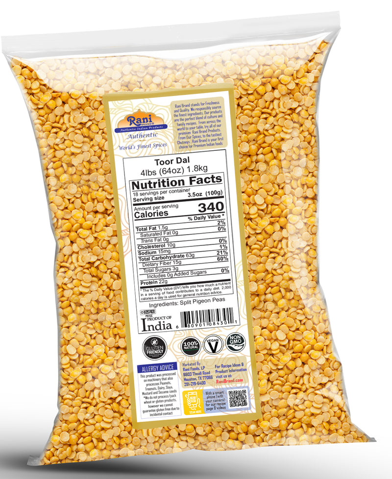 Rani Toor Dal (Split Pigeon Peas) 64oz (4lbs) 1.81kg ~ All Natural | Gluten Friendly | NON-GMO | Kosher | Vegan | Indian Origin