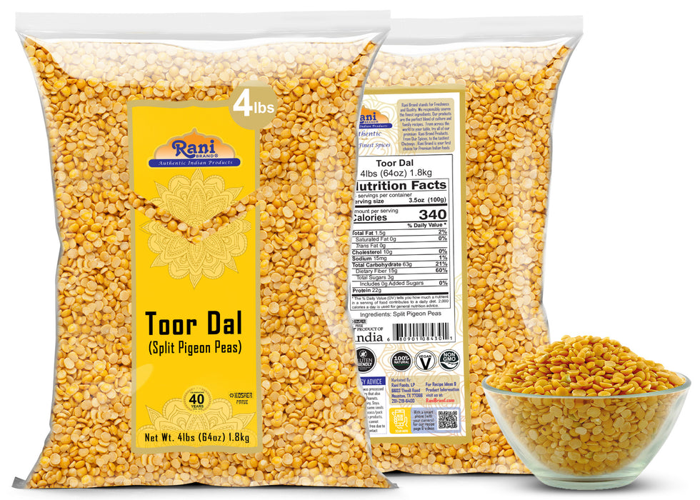 Rani Toor Dal (Split Pigeon Peas) 64oz (4lbs) 1.81kg ~ All Natural | Gluten Friendly | NON-GMO | Kosher | Vegan | Indian Origin