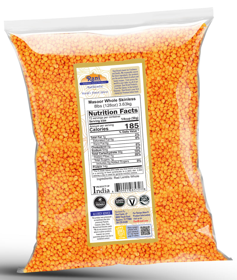 Rani Masoor Gota (Football) Indian Red Lentils Skinless 128oz (8lbs) 3.63kg Bulk ~ All Natural | Gluten Friendly | NON-GMO | Kosher | Vegan | Product of USA