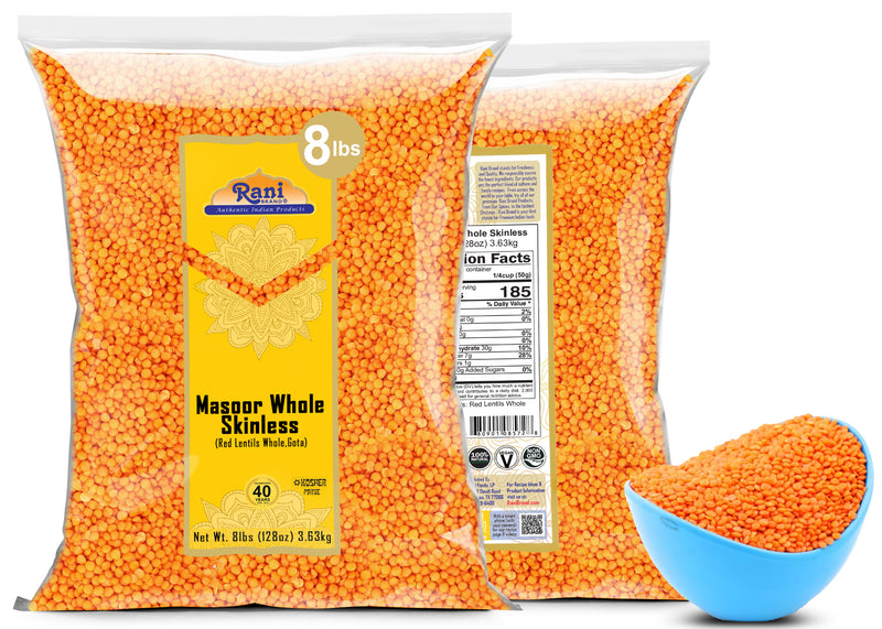 Rani Masoor Gota (Football) Indian Red Lentils Skinless 128oz (8lbs) 3.63kg Bulk ~ All Natural | Gluten Friendly | NON-GMO | Kosher | Vegan | Product of USA