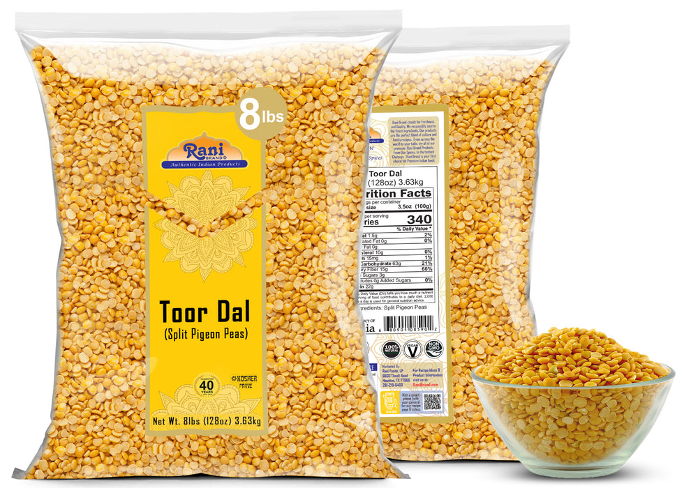 Rani Toor Dal (Split Pigeon Peas) 128oz (8lbs) 3.63kg Bulk ~ All Natural | Gluten Friendly | NON-GMO | Kosher | Vegan | Indian Origin