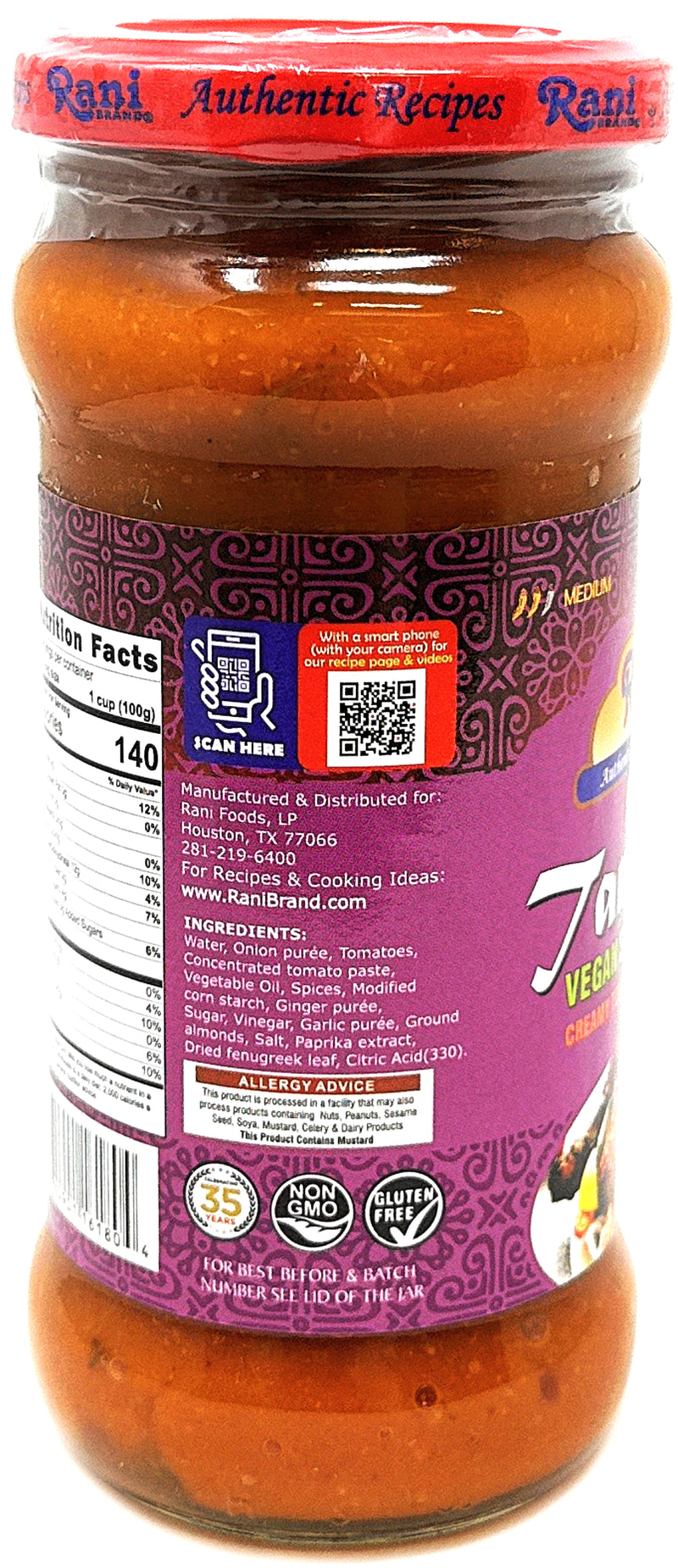 Rani Tandoori Curry Vegan Simmer Sauce (Creamy Tomato & Smoked Paprika) 14oz (400g) Glass Jar ~ Easy to Use | Vegan | No Colors | All Natural | NON-GMO | Gluten Free | Indian Origin