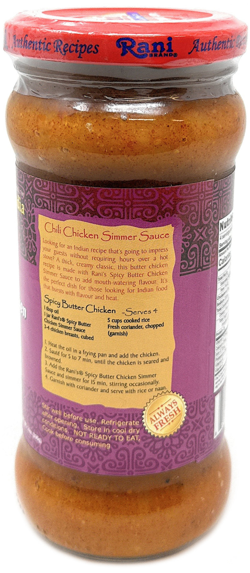 Rani Spicy Butter Chicken Curry Vegan Simmer Sauce (Creamy Tomato, Red Pepper & Spices) 14oz (400g) Glass Jar ~ Easy to Use | Vegan | No Colors | All Natural | NON-GMO | Gluten Free | Indian Origin