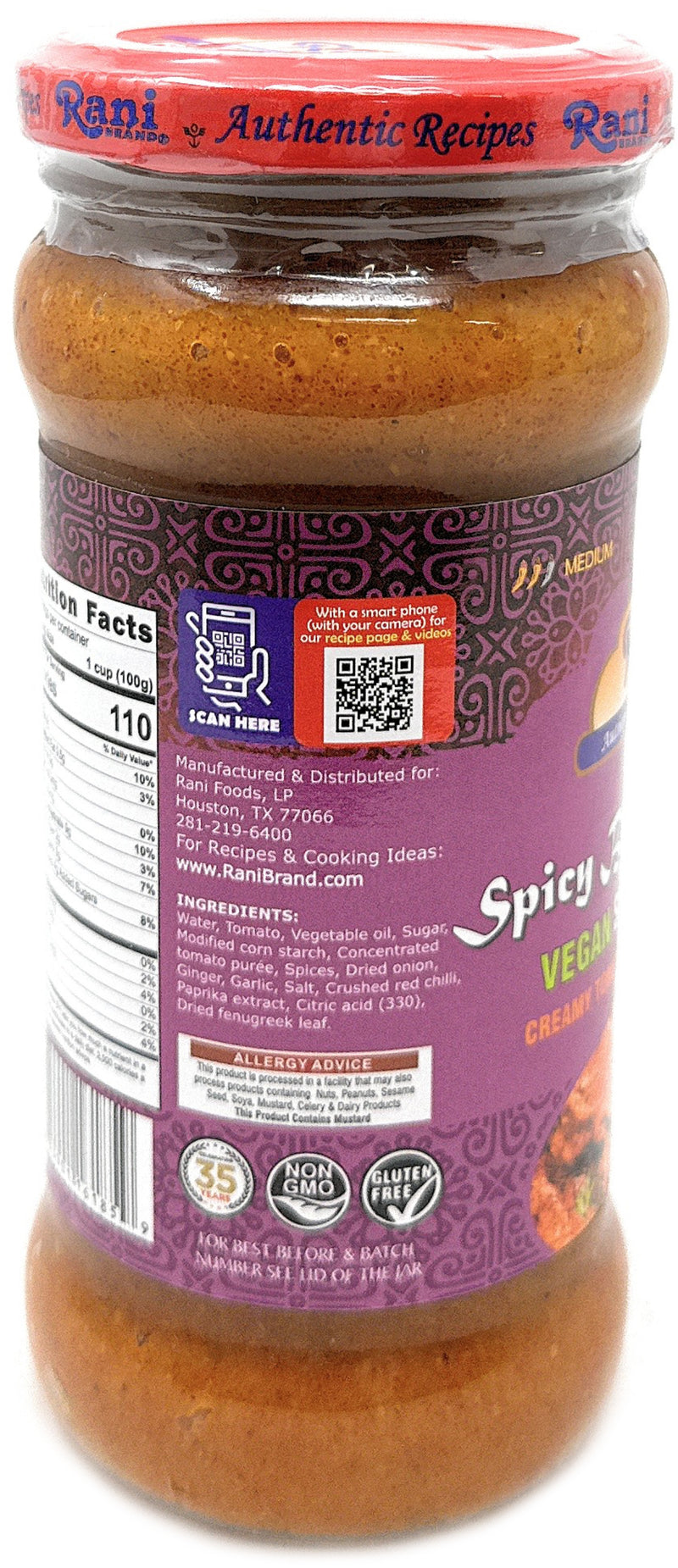 Rani Spicy Butter Chicken Curry Vegan Simmer Sauce (Creamy Tomato, Red Pepper & Spices) 14oz (400g) Glass Jar ~ Easy to Use | Vegan | No Colors | All Natural | NON-GMO | Gluten Free | Indian Origin