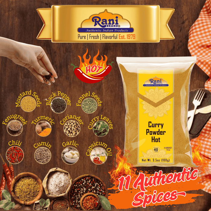 Rani Curry Powder Hot Natural 11-Spice Blend 100g (3.5oz) ~ Salt Free | Vegan | Gluten Friendly | NON-GMO | Kosher