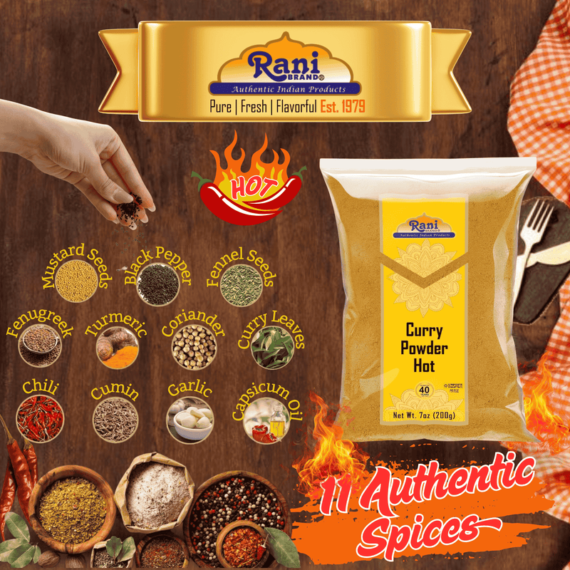 Rani Curry Powder Hot Natural 11-Spice Blend 200g (7oz) ~ Salt Free | Vegan | Gluten Friendly | NON-GMO | Kosher