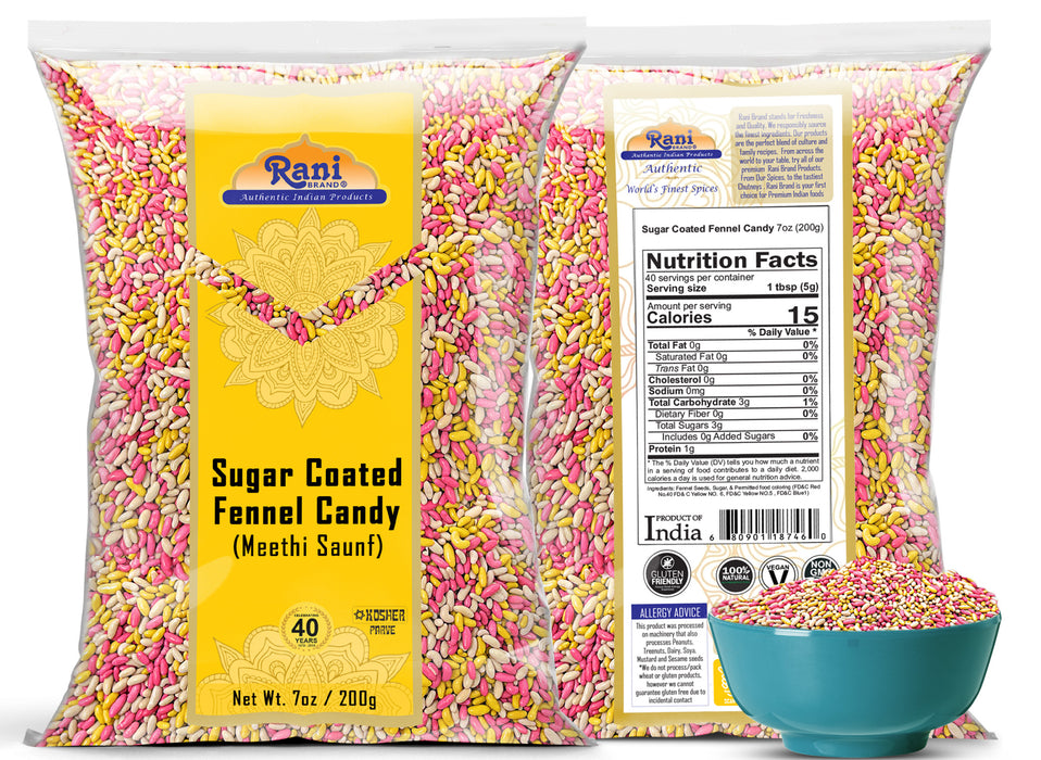 Rani Sugar Coated Fennel Candy 7oz (200g) ~ Indian After Meal Digestive Treat | Vegan | Gluten Friendly | NON-GMO | Indian Origin