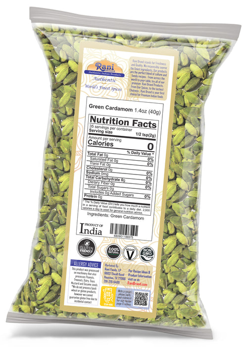 Rani Green Cardamom Pods Spice (Hari Elachi) 1.4oz (40g) ~ All Natural | Vegan | Gluten Friendly | NON-GMO | Kosher | Product of India
