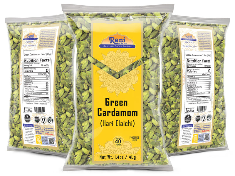 Rani Green Cardamom Pods Spice (Hari Elachi) 1.4oz (40g) ~ All Natural | Vegan | Gluten Friendly | NON-GMO | Kosher | Product of India