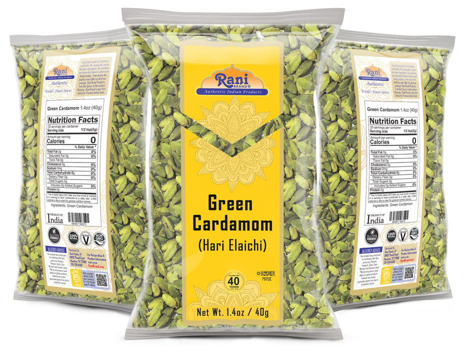 Rani Green Cardamom Pods Spice (Hari Elachi) 1.4oz (40g) ~ All Natural | Vegan | Gluten Friendly | NON-GMO | Kosher | Product of India