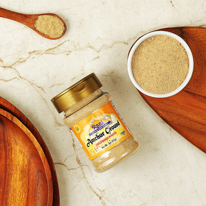 Rani Amchur (Mango) Ground Powder Spice 3oz (85g) PET Jar ~ All Natural | Gluten Friendly | Vegan | NON-GMO | No Salt or Fillers | Kosher | Indian Origin