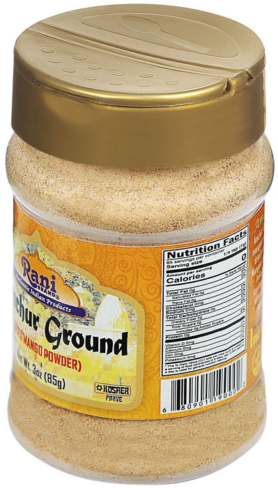 Rani Amchur (Mango) Ground Powder Spice 3oz (85g) PET Jar ~ All Natural | Gluten Friendly | Vegan | NON-GMO | No Salt or Fillers | Kosher | Indian Origin