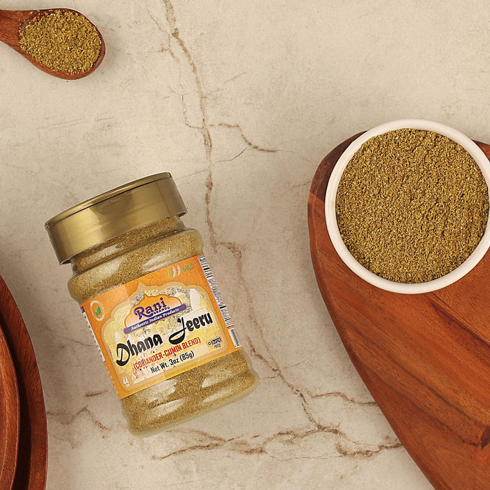 Rani Dhana-Jeeru (Coriander-Cumin Blend 50-50) Powder 3oz (85g) PET Jar ~ All Natural | Salt Free | Vegan | Gluten Friendly | Non-GMO | Kosher
